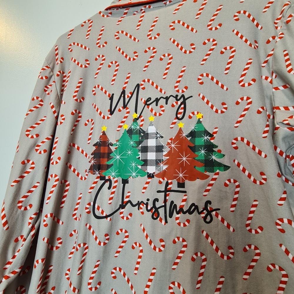 Not A Morning Person Candy Cane Pajama Size S Merry Christmas Tree Gray Soft Bow - Picture 6 of 14